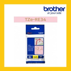 브라더 정품 라벨테이프 TZe-RE34 (12mm x 4M) 분홍바탕/금색글씨 (리본비접착)